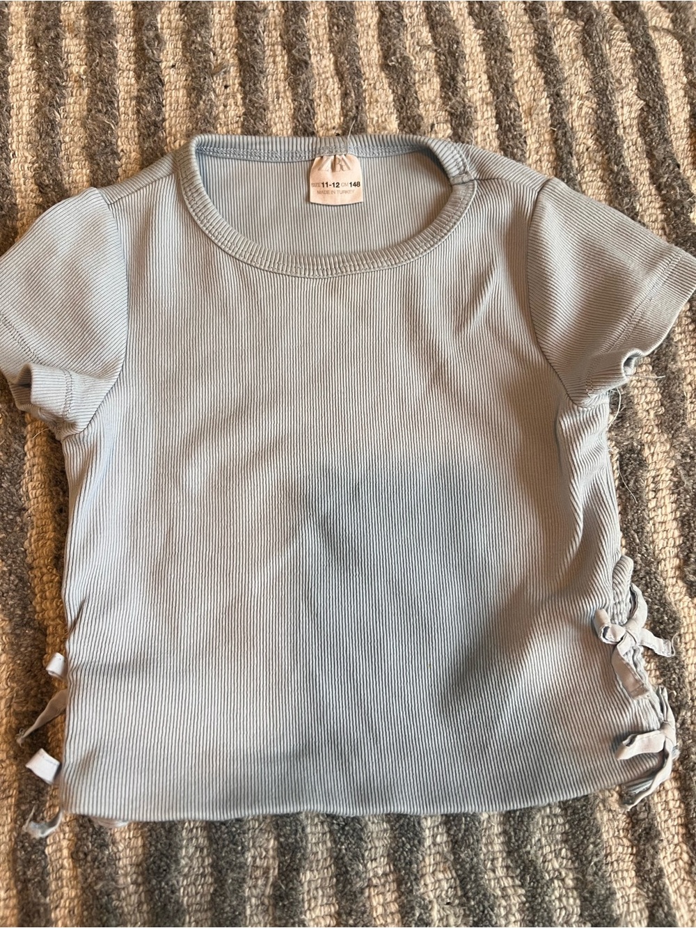 Zara Light Blue Ribbed Short Sleeve Tee with Side Ties